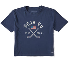 Women's Deja Vu Hockey Stick Cross Short Sleeve Crusher Boxy Tee