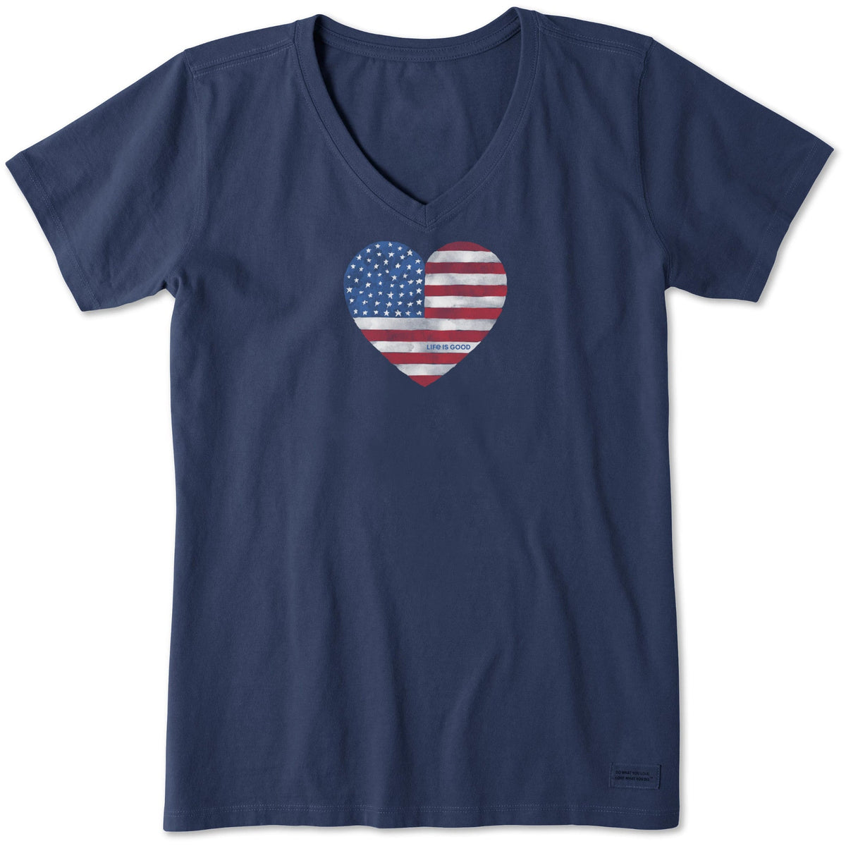Women's Flag Heart Short Sleeve Crusher Vee