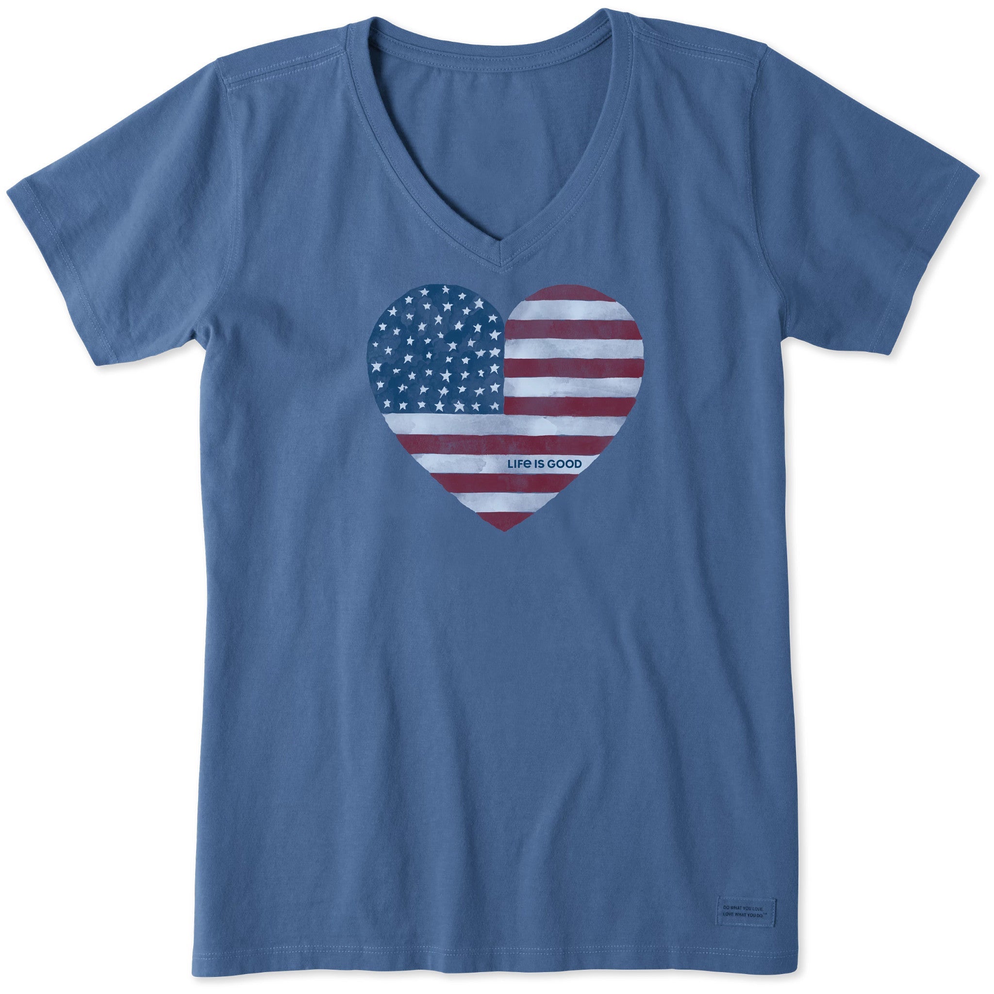 Women's Flag Heart Short Sleeve Crusher Vee
