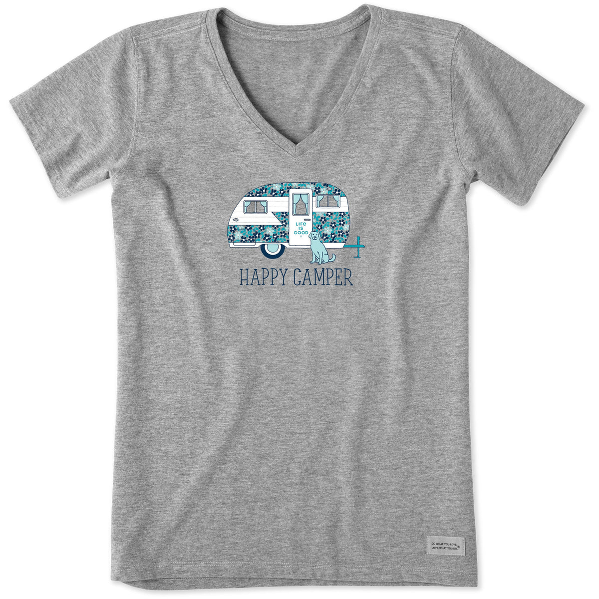 Women's Floral Happy Camper Short Sleeve Crusher Vee