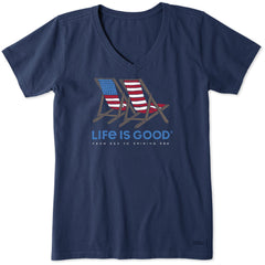 Women's Americana Beach Chairs Short Sleeve Crusher Vee