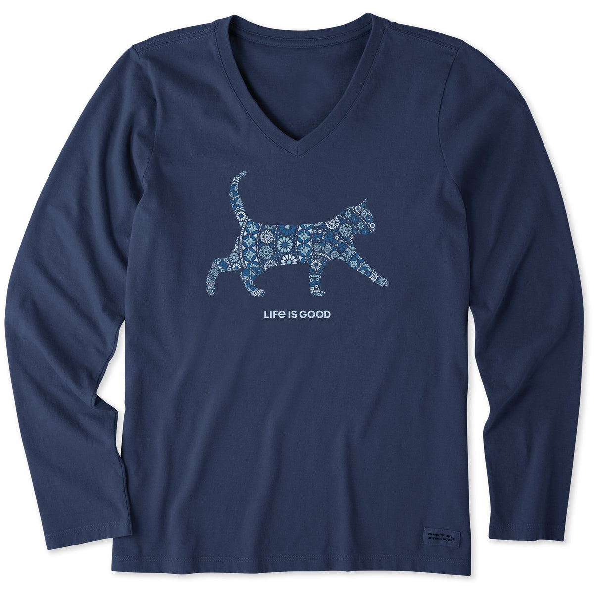Women's Cat Mosaic Long Sleeve Crusher Vee