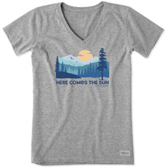 Women's Here Comes the Sun Evergreens Short Sleeve Crusher Vee