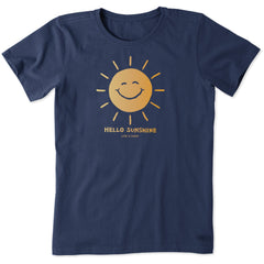 Women's Hello Sunshine Smiling Sun Short Sleeve Crusher Tee