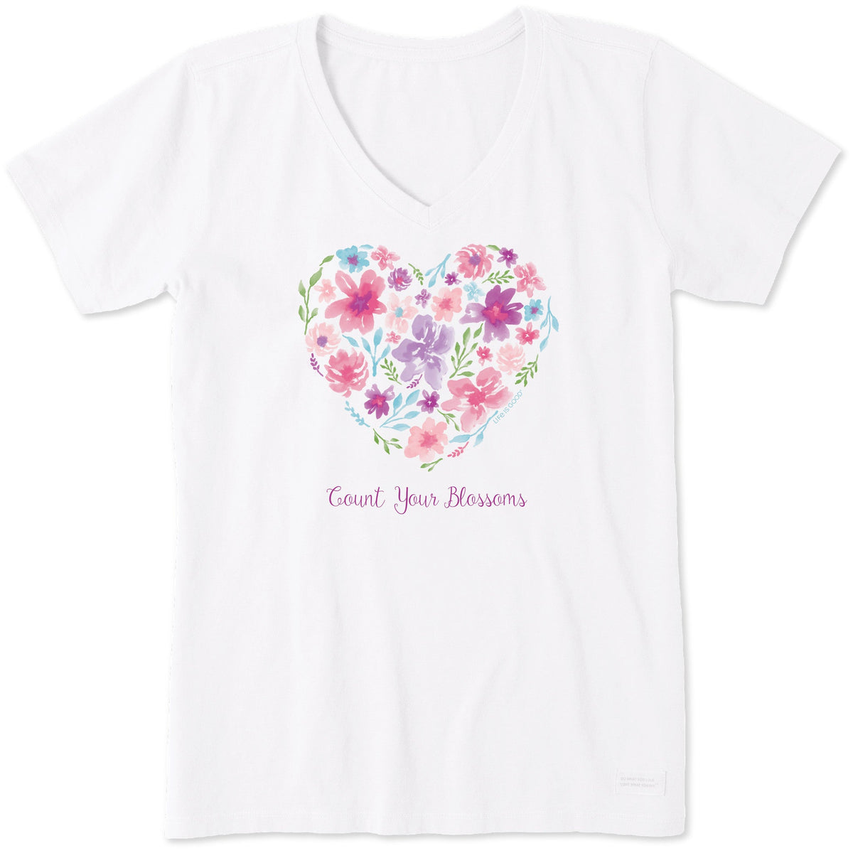 Women's Count Your Blossoms Heart Short Sleeve Crusher Vee
