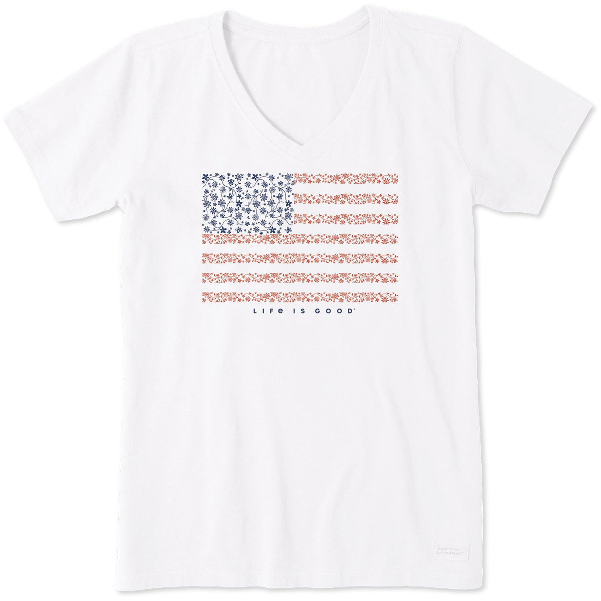 Women's Floral Flag Short Sleeve Crusher Vee