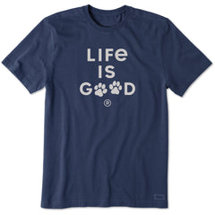 Men's Life is Good Paw Print Short Sleeve Crusher Tee