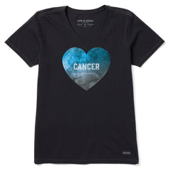 Women's Celestial Cancer Heart Short Sleeve Crusher Vee