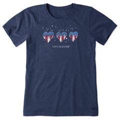 Women's Americana Hearts Stars and Stripes Short Sleeve Crusher Tee
