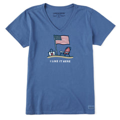 Women's I Like it Here America Short Sleeve Crusher-LITE Vee