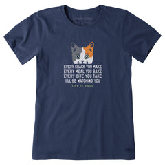 Women's I'll Be Watching You Cat Short Sleeve Crusher Tee