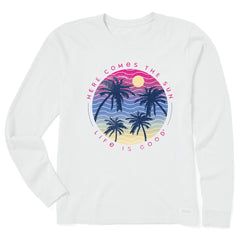 Women's Here Comes the Sun Palm Trees Long Sleeve Crusher Tee