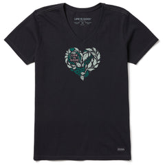 Women's Leafy Heart Short Sleeve Crusher-LITE Vee
