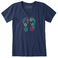 Women's Hibiscus Flip Flops Short Sleeve Vee