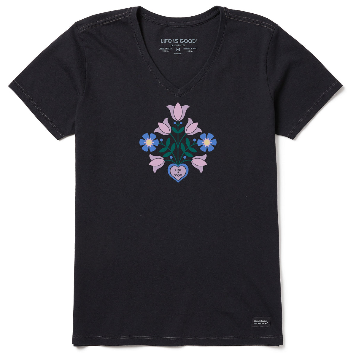 Women's Heart Vase Bouquet Short Sleeve Crusher-LITE Vee