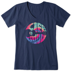 Women's Guitar Circle Psychedelic Tie Dye Short Sleeve Vee