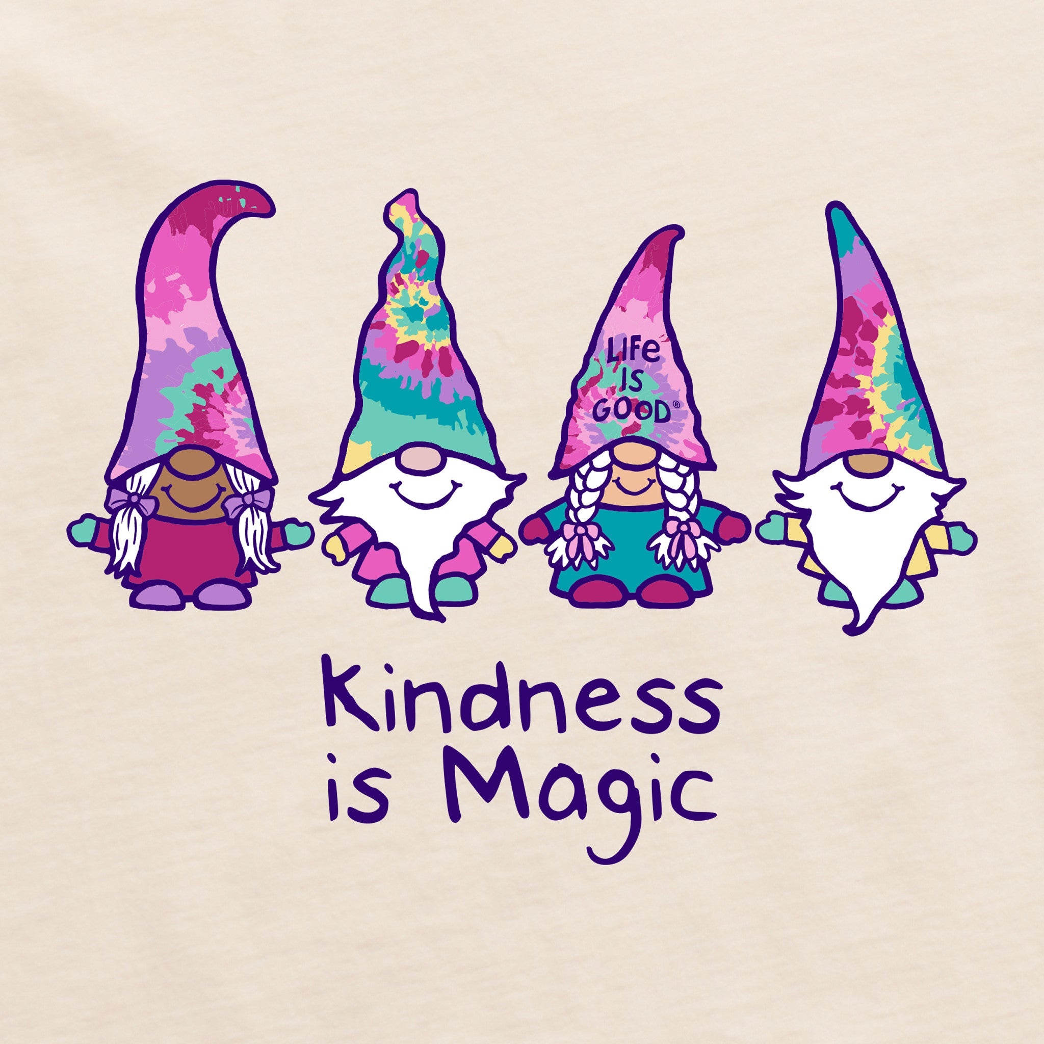 Women's Kindness is Magic Tie Dye Gnomes Short Sleeve Crusher Tee