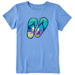 Women's Flip Flops Tropical Sunset Short Sleeve Crusher Tee
