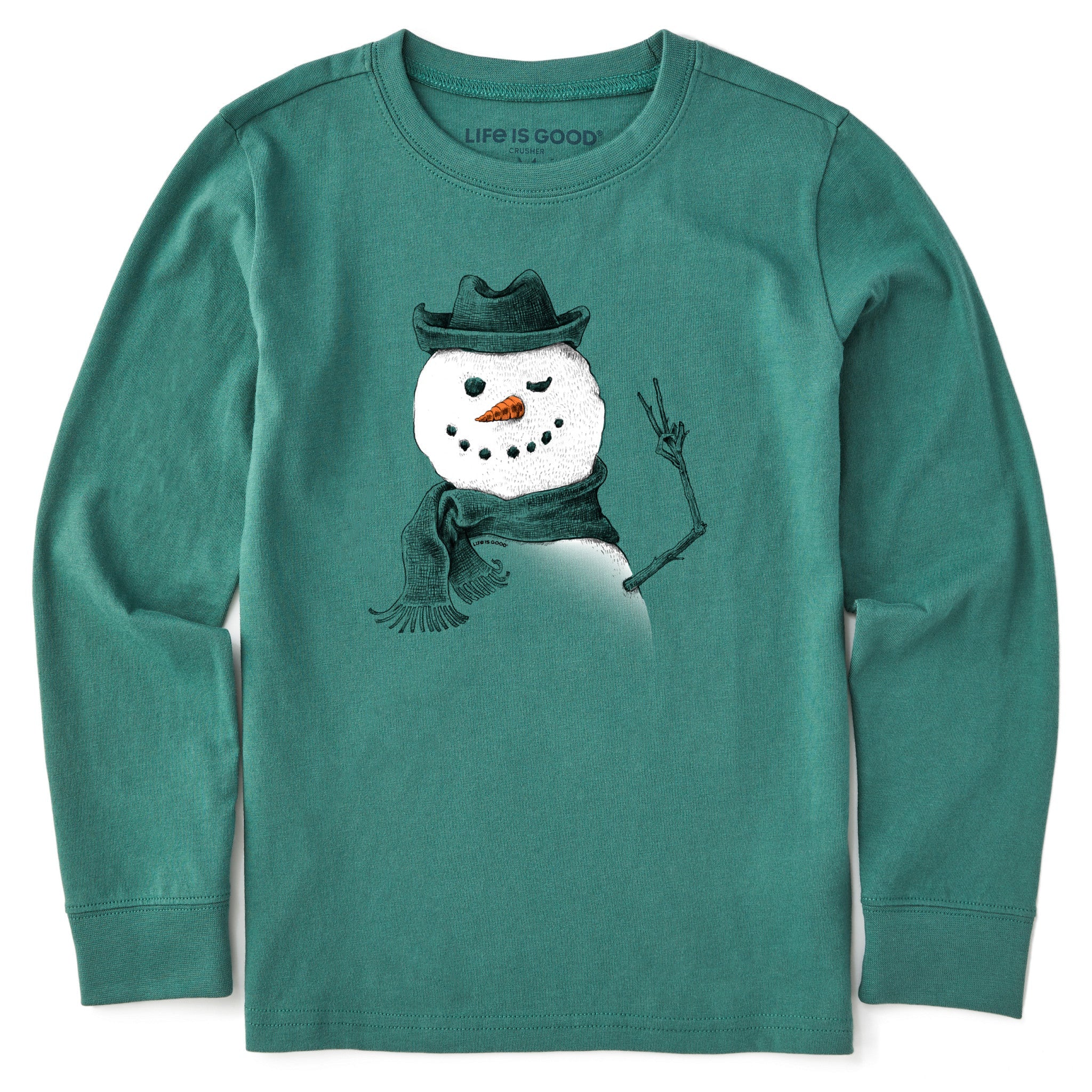 Kids Snowman Peace Sign Long Sleeve Crusher Tee