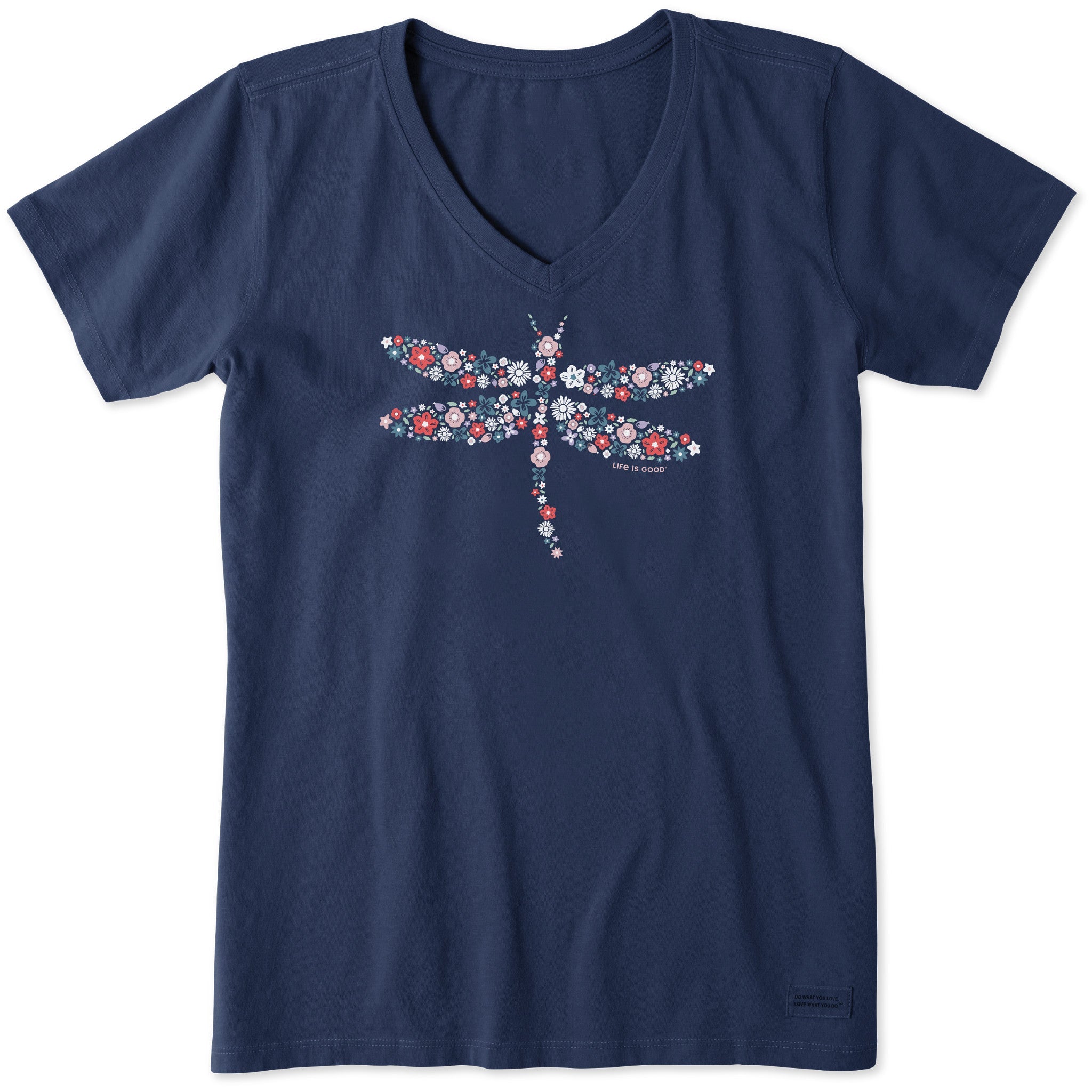 Women's Dragonfly Flowers Short Sleeve Vee