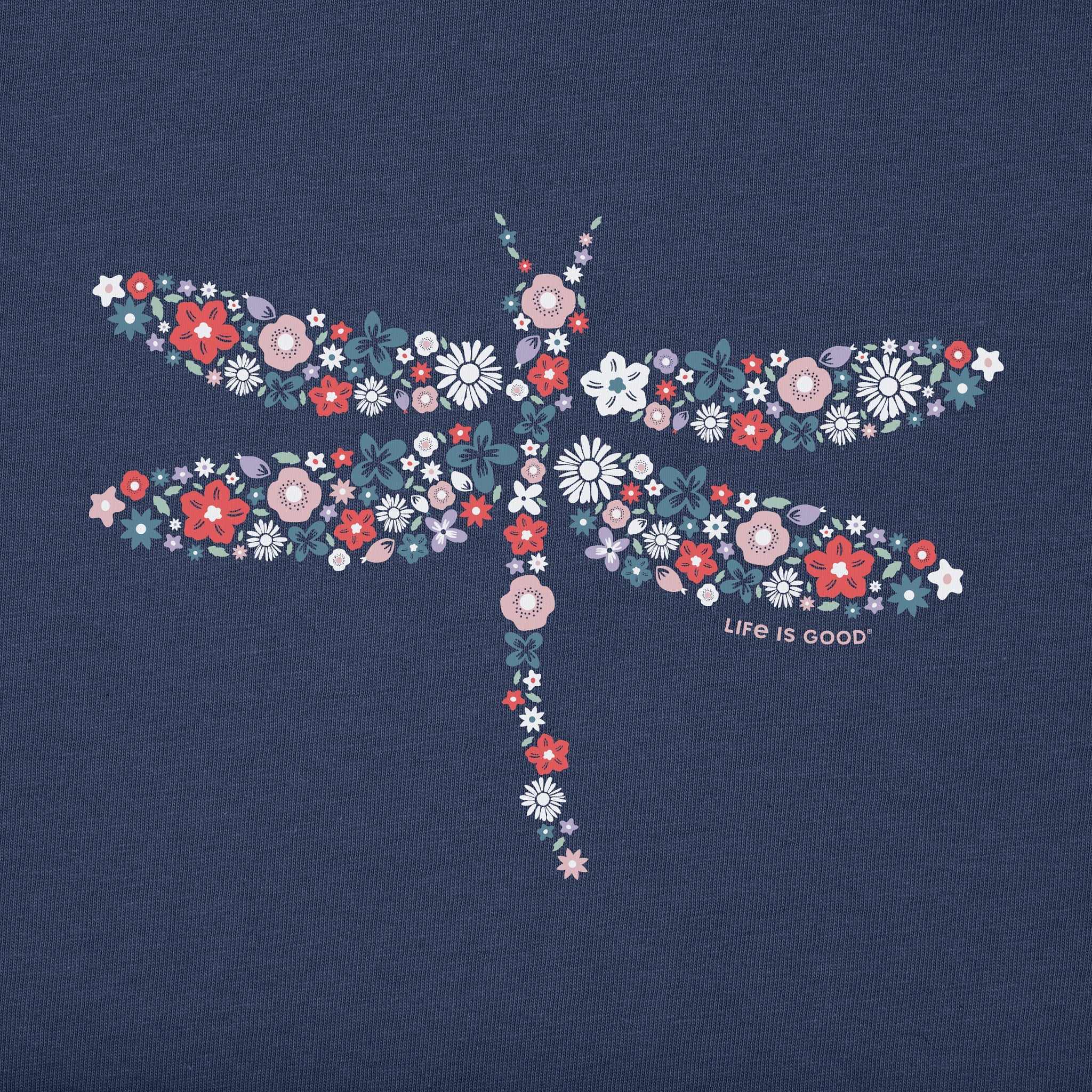 Women's Dragonfly Flowers Short Sleeve Vee