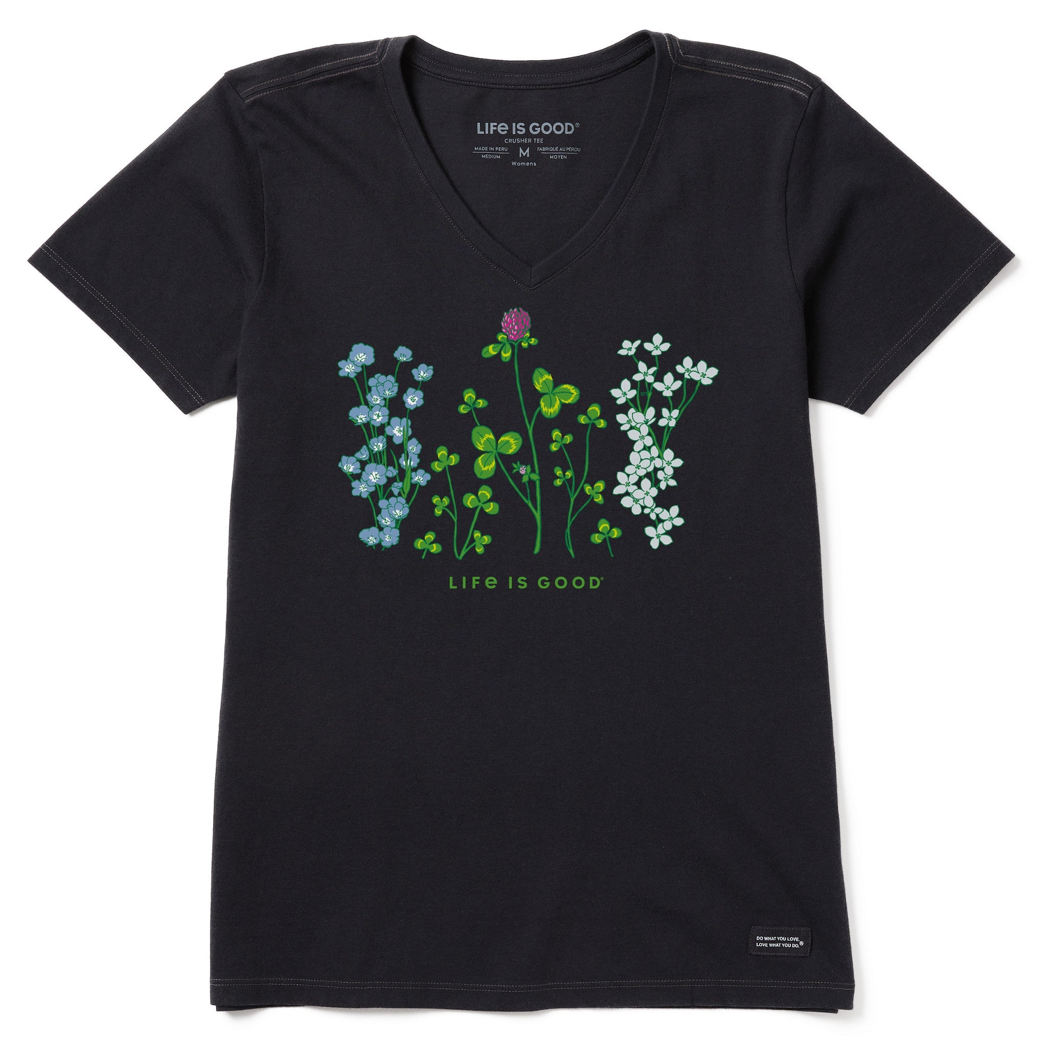 Women's Detailed Clovers and Wildflowers Short Sleeve Vee