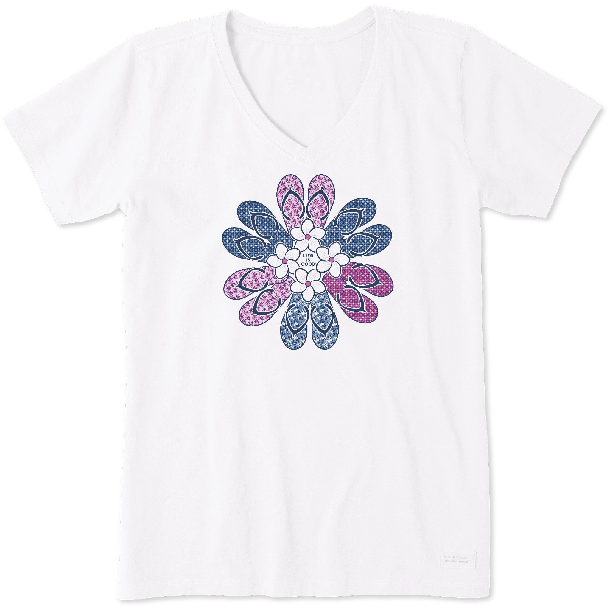 Women's Flip Flop Flower Short Sleeve Crusher Vee