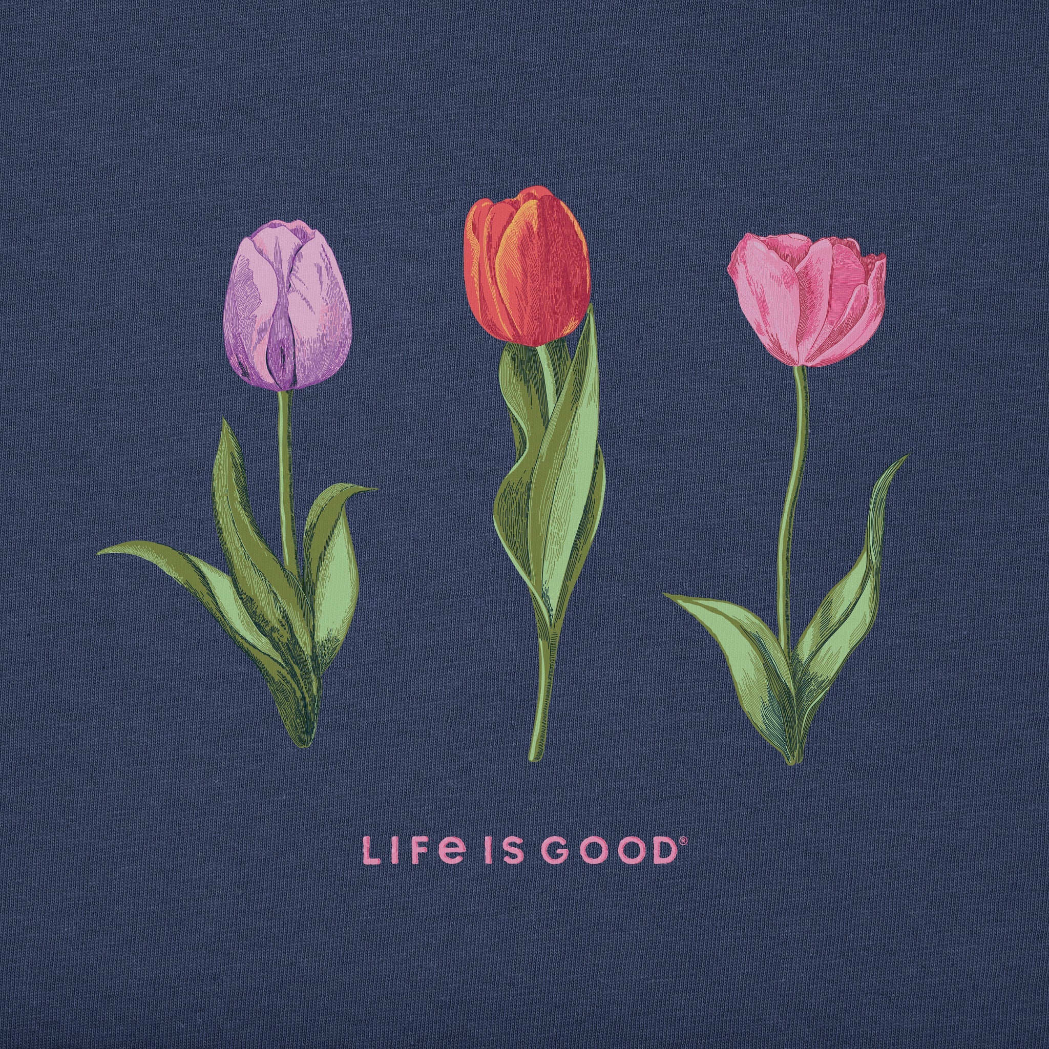 Women's Detailed Three Tulips Short Sleeve Crusher Tee