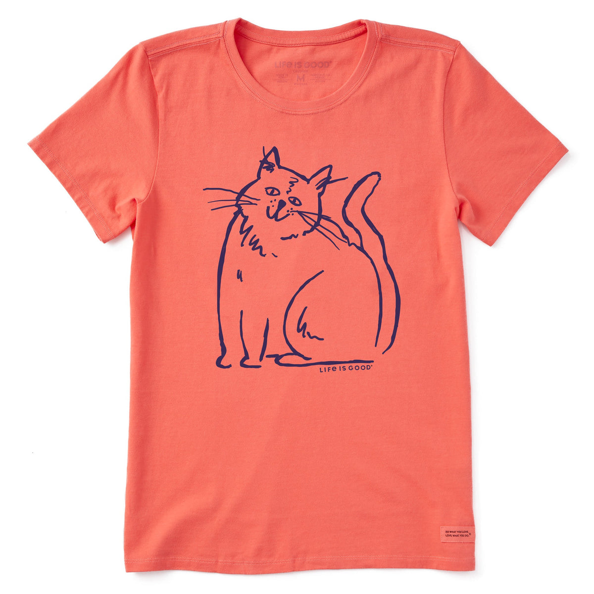 Women's Happy Cat Line Drawing Short Sleeve Crusher Tee