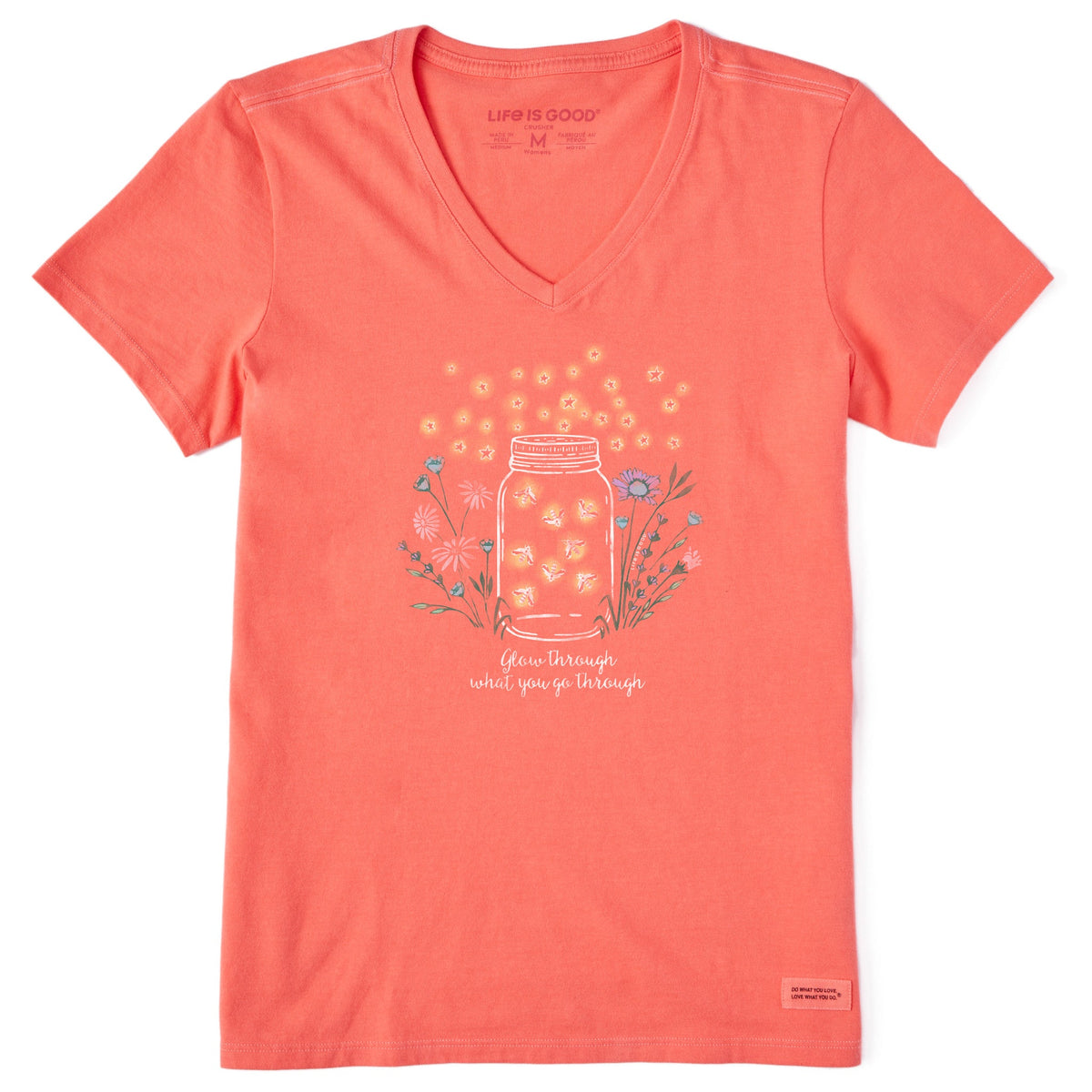 Women's Fireflies Flowers Jar Short Sleeve Vee