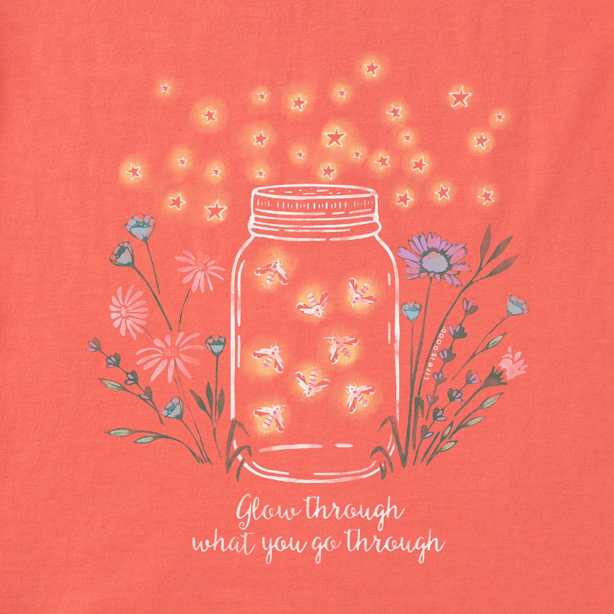 Women's Fireflies Flowers Jar Short Sleeve Vee