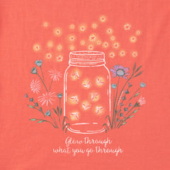 Women's Fireflies Flowers Jar Short Sleeve Vee