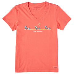 Women's Distanced Beach Chairs Short Sleeve Crusher Vee