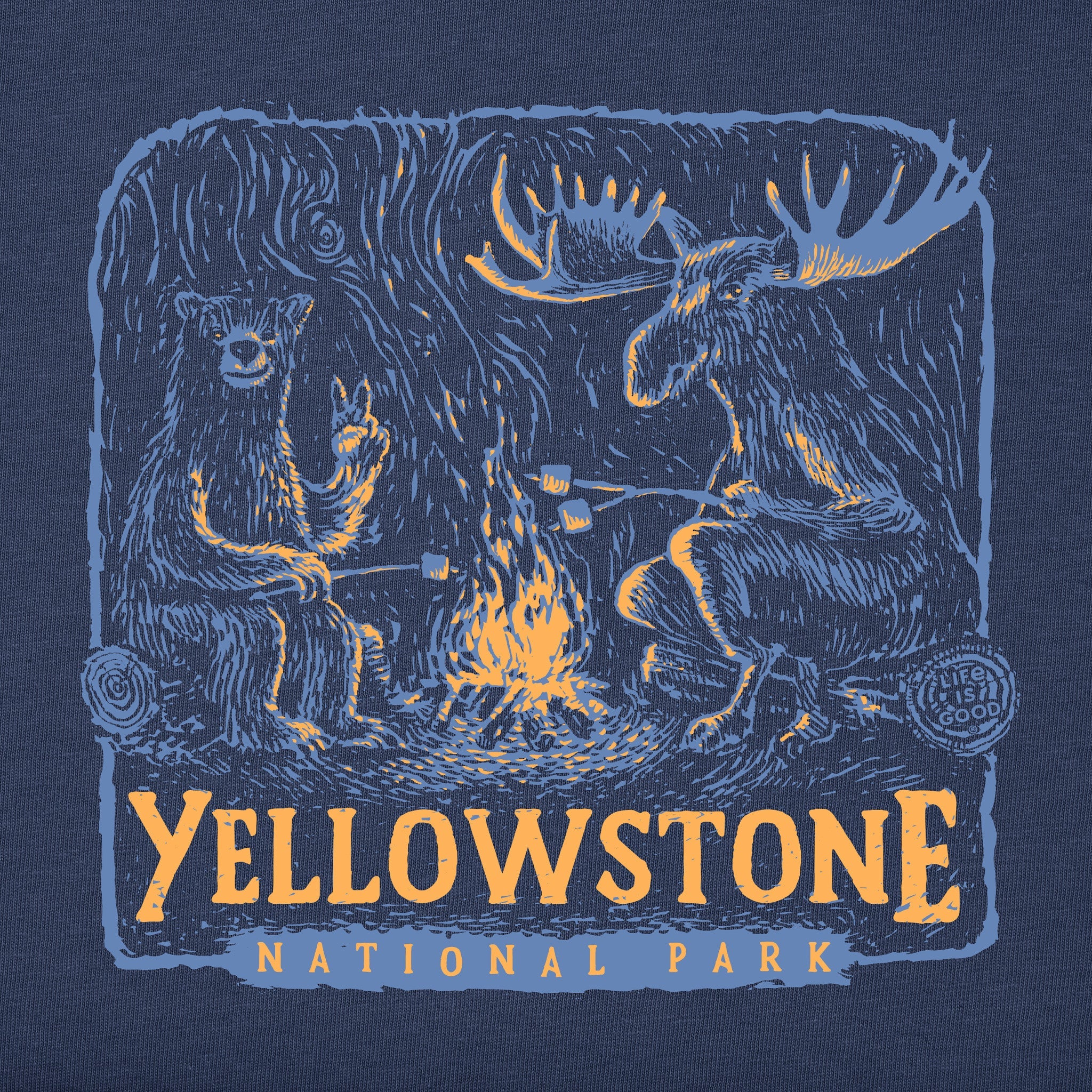 Men's Yellowstone Bear and Moose Camp Scene Short Sleeve Crusher Tee