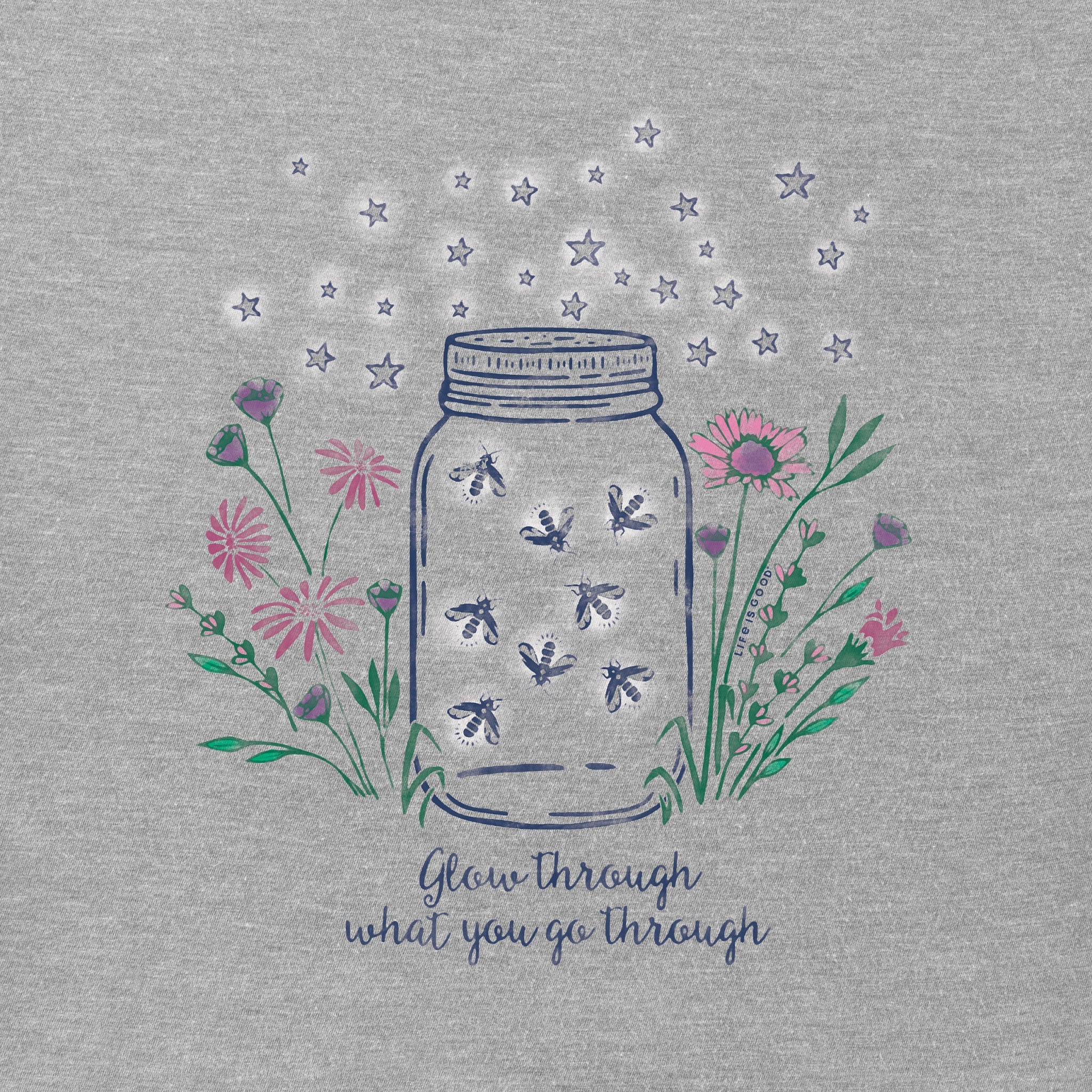 Women's Fireflies Flowers Jar Short Sleeve Vee