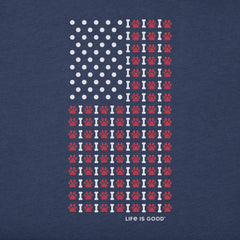 Men's Vertical USA Flag Dog Paws Short Sleeve Crusher Tee