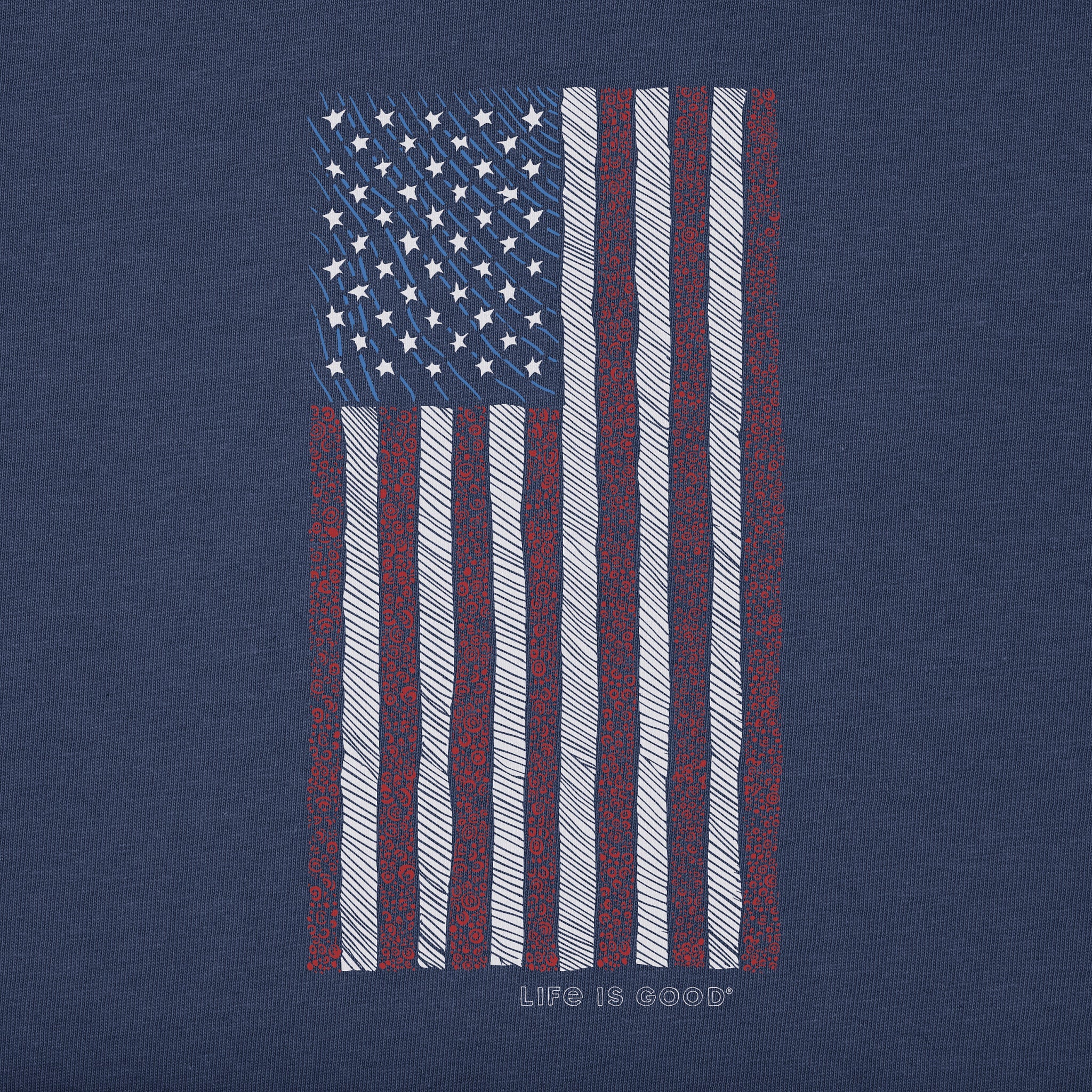 Men's Vertical USA Flag Hand Drawn Short Sleeve Crusher Tee