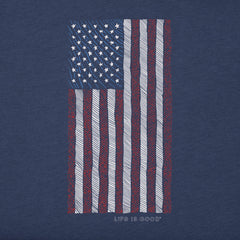 Men's Vertical USA Flag Hand Drawn Short Sleeve Crusher Tee