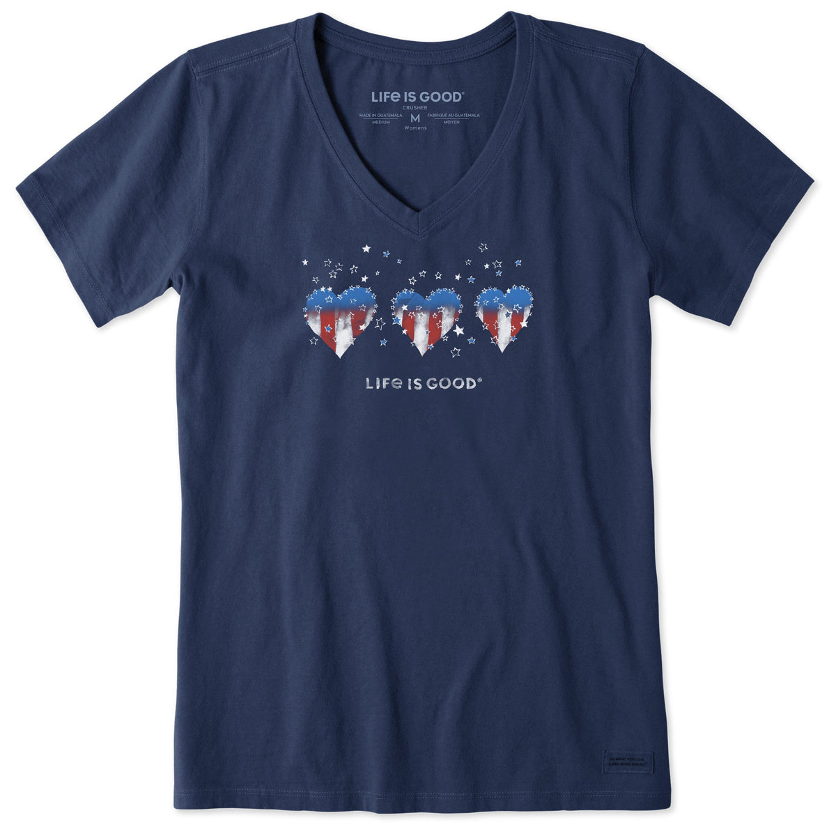 Women's Americana Hearts Stars and Stripes Short Sleeve Crusher Vee