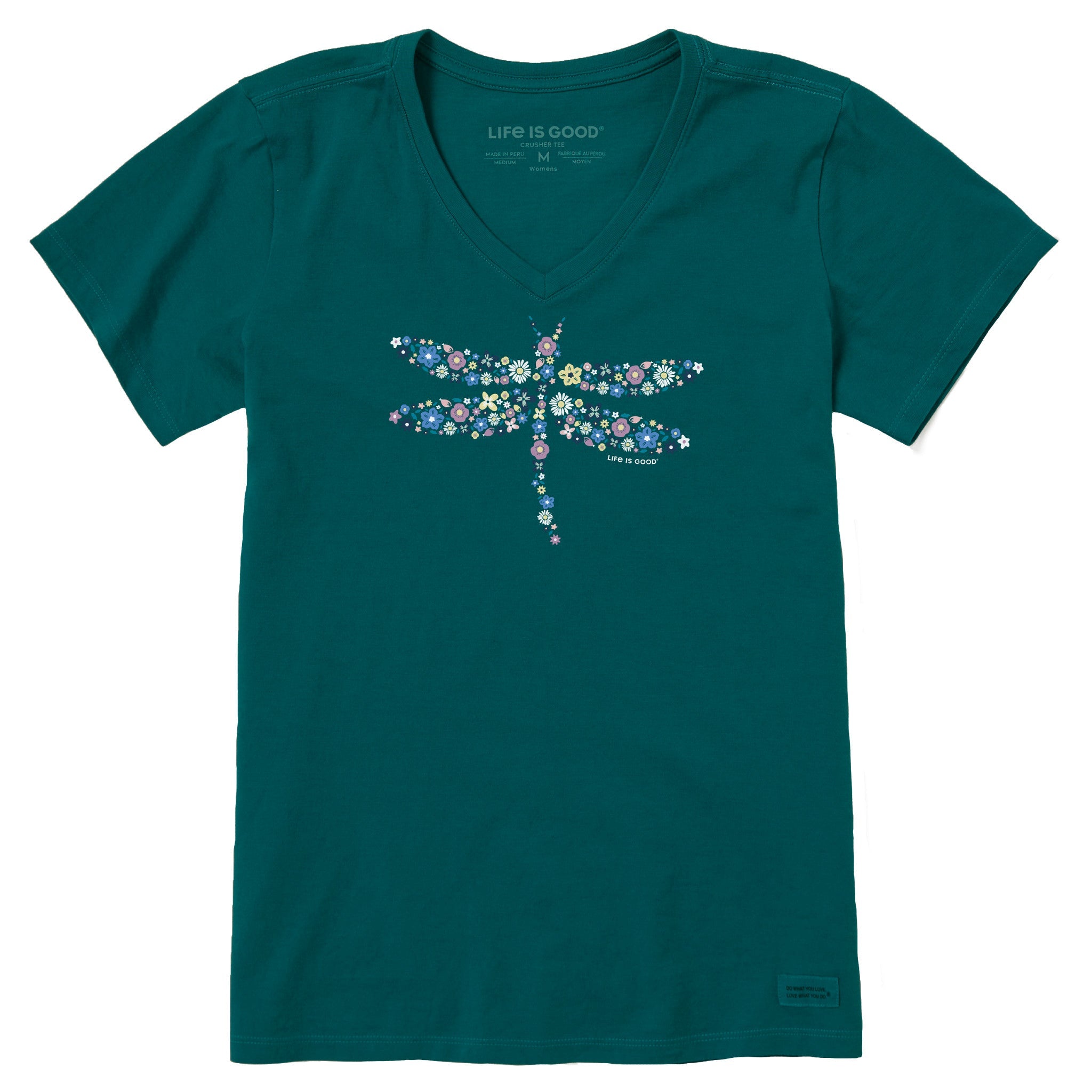 Women's Dragonfly Flowers Short Sleeve Vee