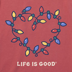 Women's Holiday Lights Heart Long Sleeve Snuggle Up Relaxed Sleep Tee