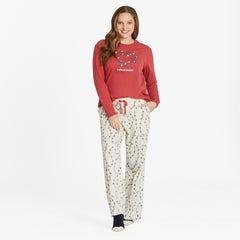 Women's Holiday Lights Heart Long Sleeve Snuggle Up Relaxed Sleep Tee